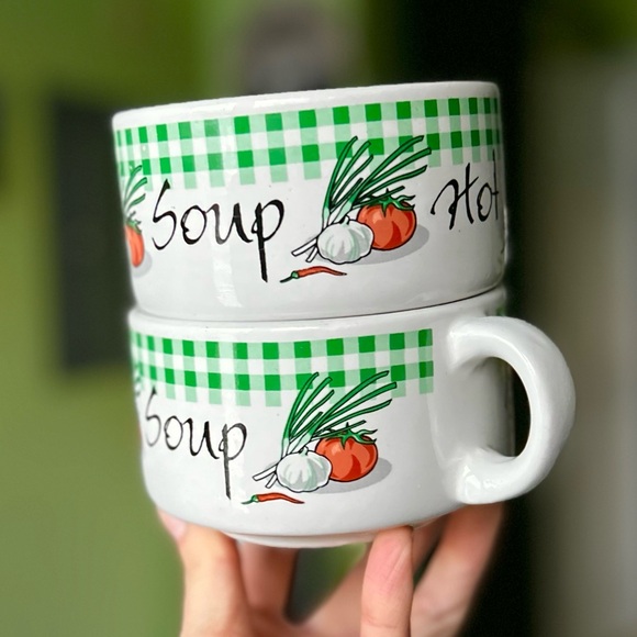 VTG Retro Rustic Farmhouse Cottagecore Kitchen Soup Bowl Mugs Set of 2 - Picture 2 of 7
